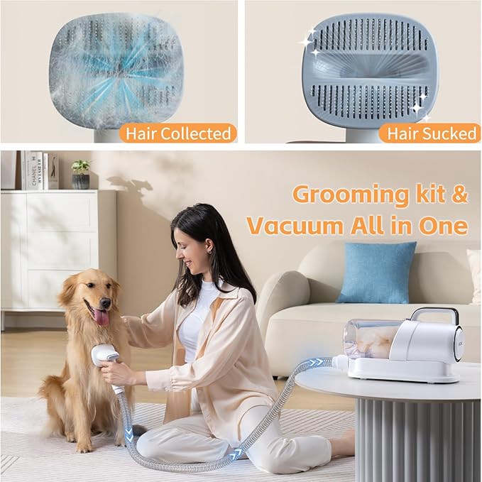 Pro pet grooming kit,Pet Grooming Vacuum Picks Up 99% Pet Hair,7 Proven Grooming Tools, 2.3L Capacity Pet Hair Dust Cup…