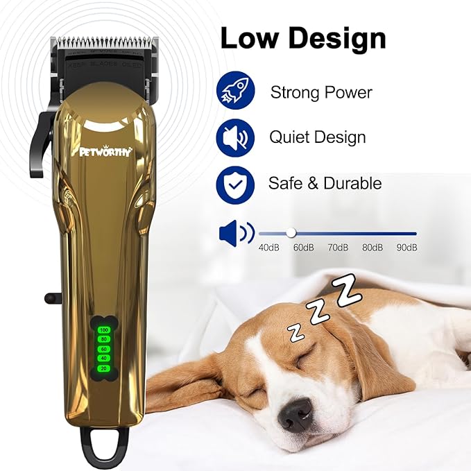 Dog Clippers for Grooming - Dog Grooming Kit for Heavy Thick Hair Coats Low Noise Dogs Shaver Clippers with Cloth Upgraded Professional Rechargeable Cordless Electric Quiet Plating Clippers