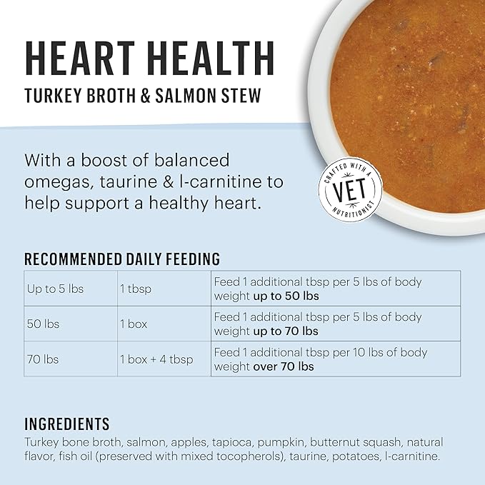 The Honest Kitchen Functional Pour Overs: Heart Health - Turkey Broth & Salmon Stew Dog Food Topper, 5.5 oz x12