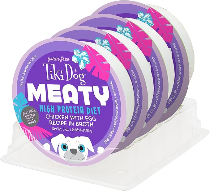 Tiki Dog Meaty Wet Dog Food, Chicken with Egg, 3 oz. Cups (4 Count)