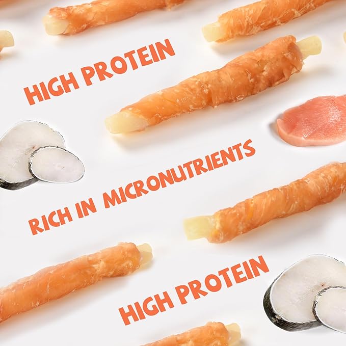 Chicken Wrapped Cod Sticks for Dogs, Grain-Free Rawhide-Free Natural Dog Treats Training Rewards Snacks Dog Soft Chews Treats 10.58OZ