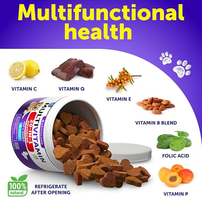 Dog Multivitamin Chewable with Glucosamine 20 in 1 - Dog Vitamins and Supplements - Senior & Puppy Multivitamin for Dogs - Pet Joint Support Health - Immunity, Mobility, Gut Skin - 120 Chews