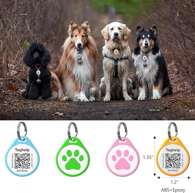 (2 Pack) QR Code Pet ID Dog cat Tags for Collar Personalized for Pet Online Profile - Scan QR Receive Instant Pet Location Alert Email, Anti-Lost,No Subscription fees (Black & Black, for Dog - 1.2")