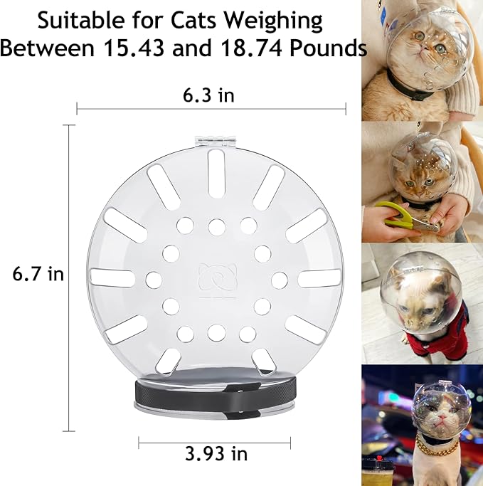 Cat Muzzle Cat Helmet Cat Transparent Muzzle XL Size, Breathable Cat Hood, Adjustable Kitten Astronaut Helmet Prevent from Cats Biting Chewing Grooming, Cat Ball Mask for Aggressive Cat