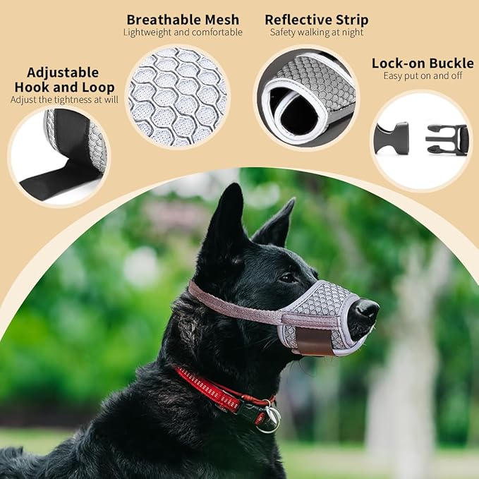 Dog Muzzle Anti Biting Barking and Chewing with Comfortable Mesh Soft Fabric and Adjustable Strap, Suitable for Small, Medium and Large Dogs(Gray(3D Mesh),S)