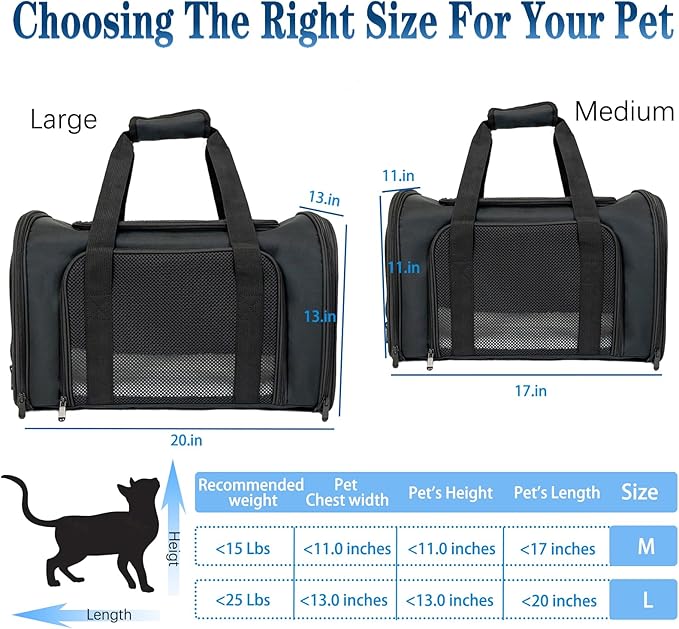 Dog Cat Carrier Pet Carriers for Small Medium Large Cats Dogs Carrier Under 25 Lbs Soft Sided Small Puppy Dog Carrier Portable Foldable Dog Cat Travel Carrier Black Large