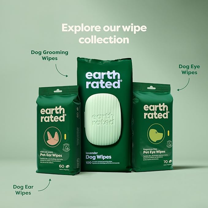 Earth Rated Pet Eye Wipes, Hypoallergenic Eye Wipes for Dogs & Cats to Remove and Reduce Tear Stains & Eye Discharge, Fragrance Free, 70 Count