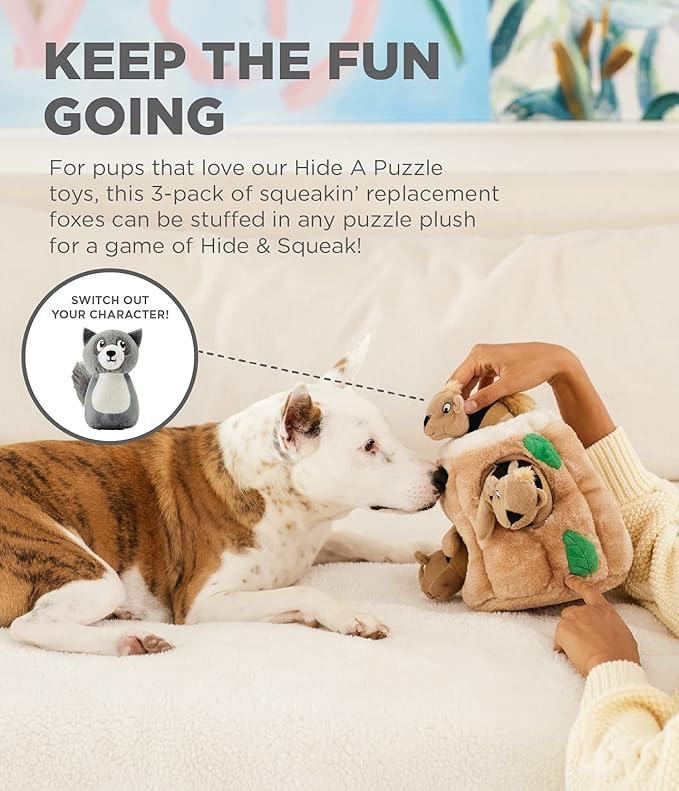 Outward Hound Squeakin' Racoon Hide A Puzzle Plush Replacement Dog Toys - 3 Pack