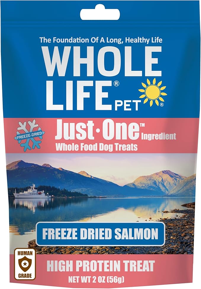Whole Life Pet Just One Salmon - Dog Treat Or Topper - Human Grade, Freeze Dried, One Ingredient - Protein Rich, Grain Free, Made in The USA