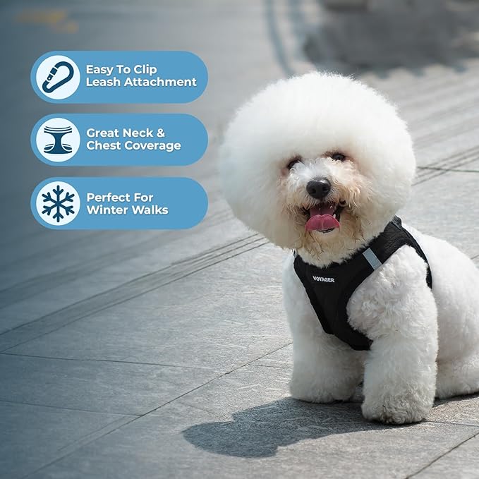 Voyager Step-in Plush Dog Harness – Soft Plush, Step in Vest Harness and Reflective Dog 5 ft Leash Combo with Neoprene Handle for Small and Medium Dogs by Best Pet Supplies -Set (Black Plush), XL