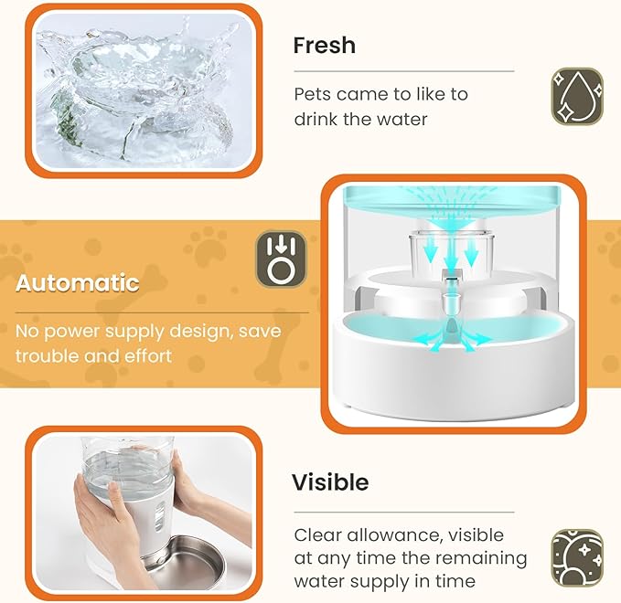 Pet Water Dispenser 4L with Placemat and Stainless Steel Bowl, Unplugged Automatic Gravity Water Dispenser, Easy to Clean, Safe for Pets