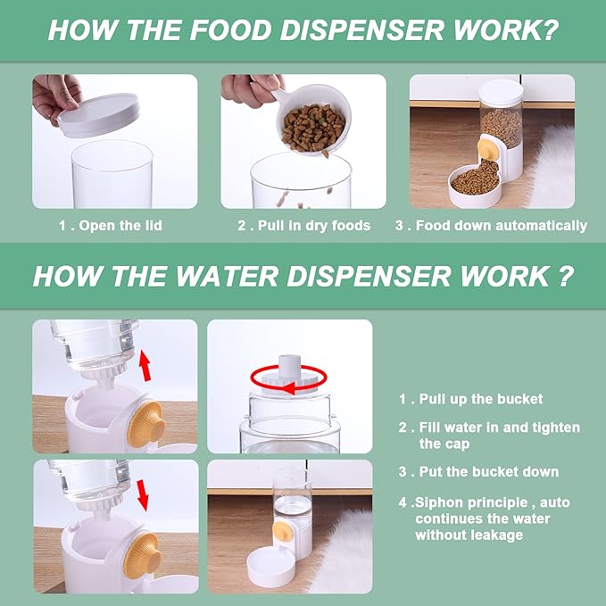 Hanging Automatic Food Water Dispenser,Gravity Rabbit Feeder and Water Dispenser Set,Cage Cat Food and Water Dispenser Food Bowl for Bunny Chinchilla Guinea Pig Hedgehog Ferret