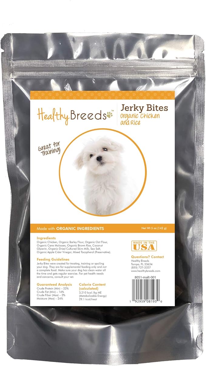 Healthy Breeds Maltese Jerky Bites Chicken & Rice Recipe Dog Treats 5 oz