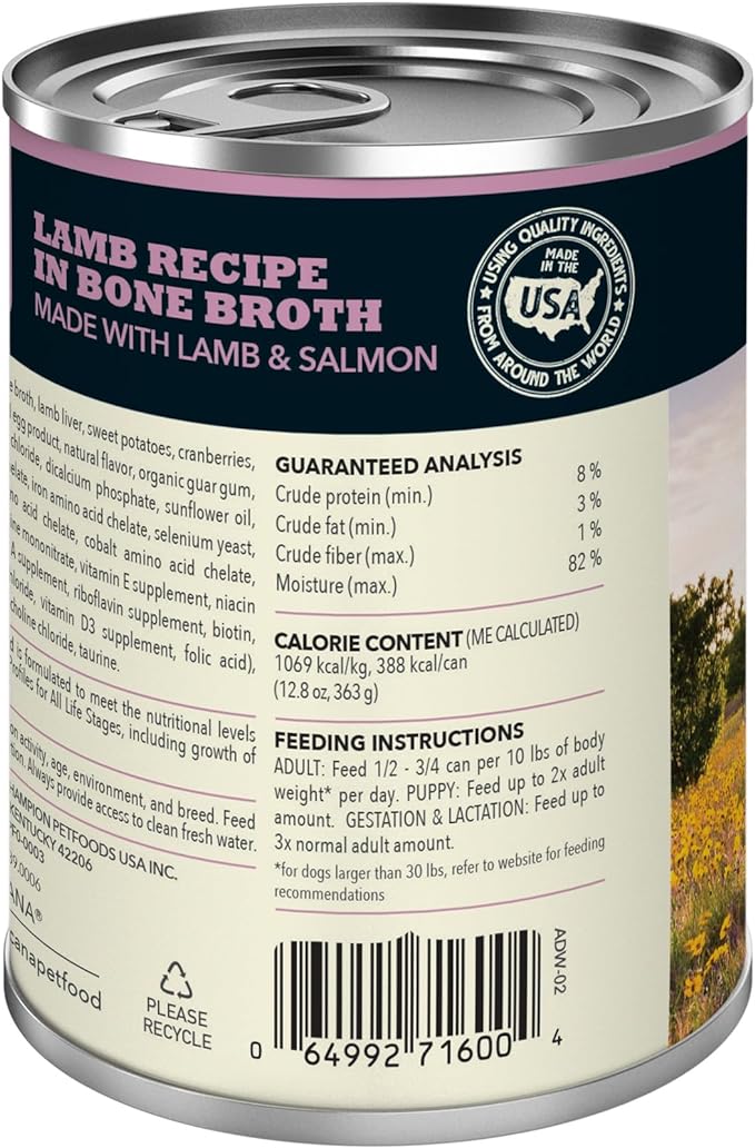 ACANA Premium Chunks Wet Dog Food, Lamb Recipe in Beef Bone Broth and beef liver, 12.8oz (Case of 12)