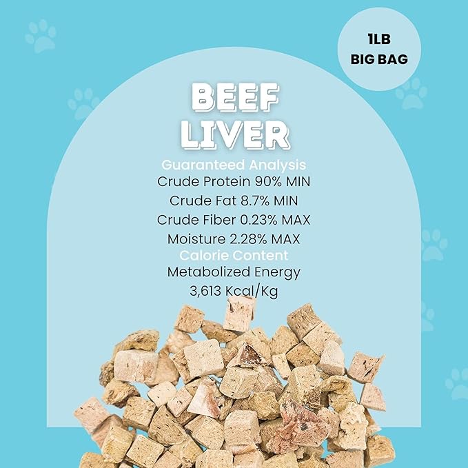 hotspot pets Freeze Dried Beef Liver Treats for Cats & Dogs - 1LB BIG BAG- Single Ingredient All Natural Grain-Free Beef Liver- Perfect for Training, Topper or Snack - Made in USA - (Beef Liver)