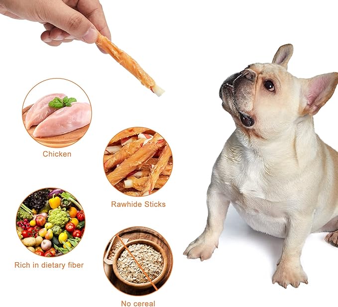 Jungle Calling Dog Treats, Natural Chicken Wrapped Rawhide Sticks, Grain-Free Training Rewards Chews for Small and Medium Puppy,10.6oz