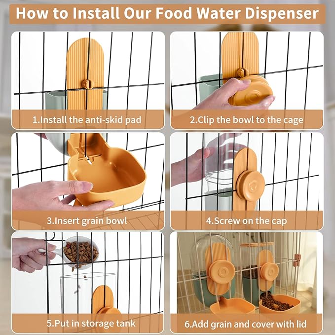 Hanging Automatic Food Water Dispenser,Gravity Rabbit Feeder and Water Dispenser Set,Cage Cat Food and Water Dispenser Food Bowl for Bunny Chinchilla Guinea Pig Hedgehog Ferret