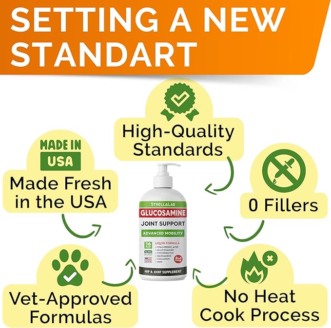 StrellaLab Liquid Glucosamine for Dogs (16 OZ) - All-Natural Hip & Joint Supplement for Dogs, Glucosamine Chondroitin Liquid, MSM & Collagen for Dogs Mobility, Joint Pain Relief for Small & Large Dogs