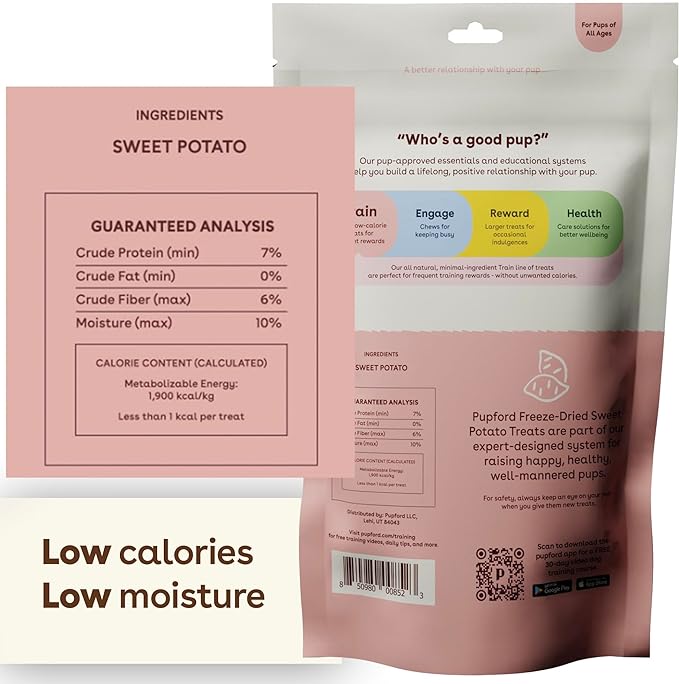 Pupford Freeze Dried Training Treats for Dogs & Puppies, 1400+ One Ingredient Bites (Sweet Potato, 4 oz, 3 Pack)