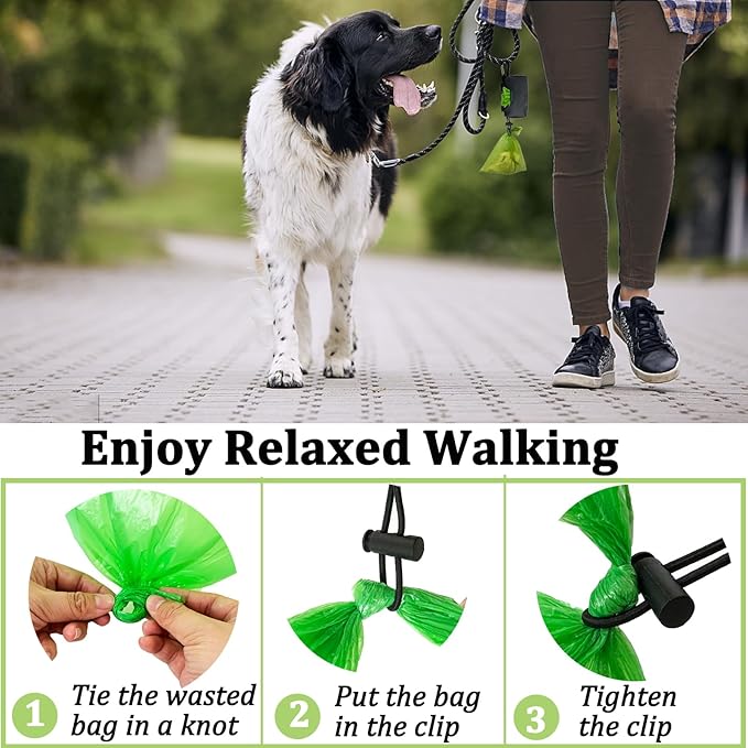 Dog Poop Bag Holder, 2 Pack Poop Bag Holder for Leash, CAKOVANO Pet Waste Bag Dispenser Dog Bag Holder Leash Attachment, Poop Bag Dispenser with Carabiner Clip with 2 Rolls of Poop Bags
