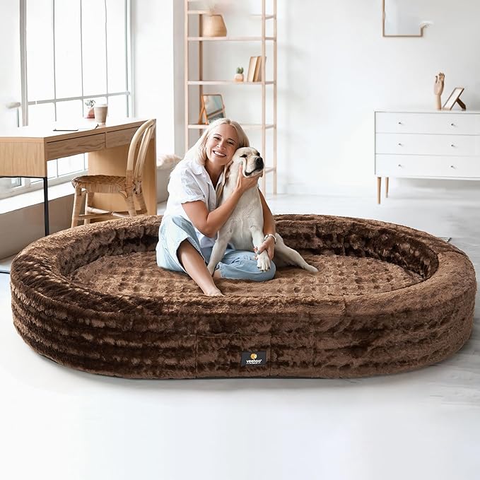 Veehoo Inflatable Human Dog Bed, Giant Human Sized Dog Bed, Soft Fur Oval Nap Bean Bag Bed for Adults, Kids and Pets, Multifunctional Extra Large Pet Bed for Indoor and Outdoor, Medium, CWW2403