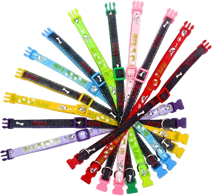 YOY 12 pcs/Set Soft Nylon Puppy Whelping ID Collars - Adjustable Reusable Washable Baby Dog ID Bands Pet Identification for Breeders, Neck 8" - 13"