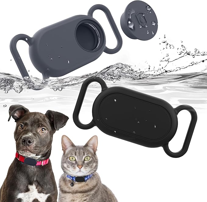 2 Pack Dog Collar Holder for SmartTag2, Waterproof Silicone Case for Pet Cat, Anti-Lost Scratch Resistant Protective Cover Accessory for Smart tag2 (Black,Grey)