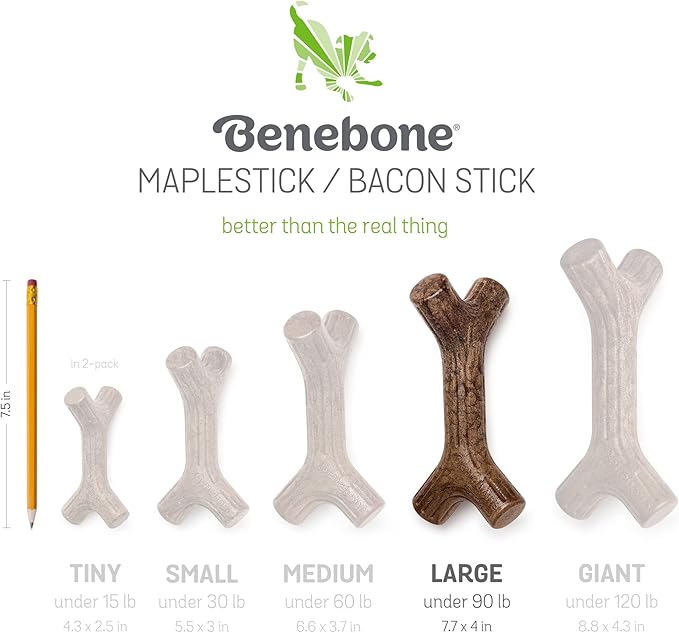 Benebone 2-Pack Maplestick/Zaggler Durable Dog Chew Toys, Real Maplewood, Real Bacon, Made in USA Large