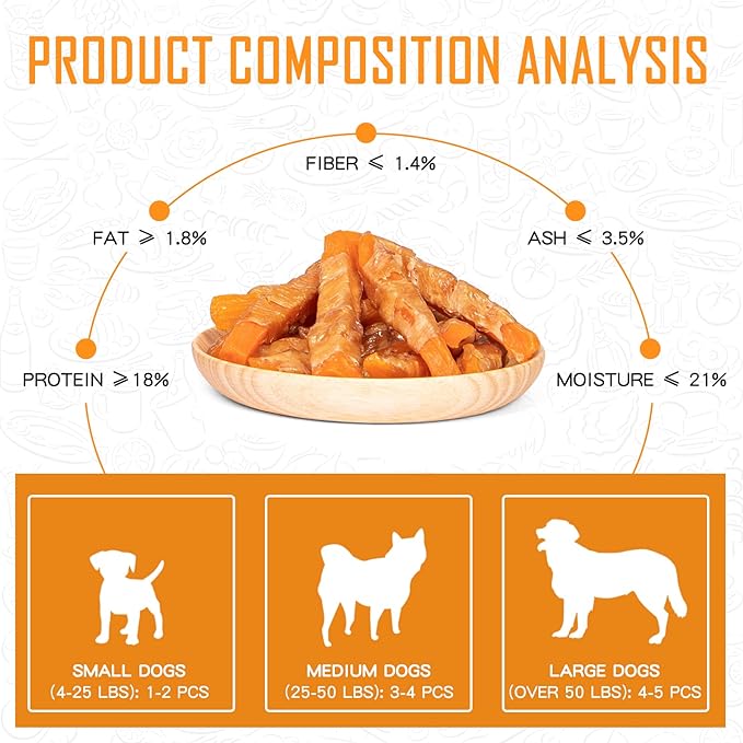 Dog Treats Chicken Jerky Wrapped Sweet Potato, Natural Ingredients w/Taurine, Grain Free Dog Treats, 12.5 oz