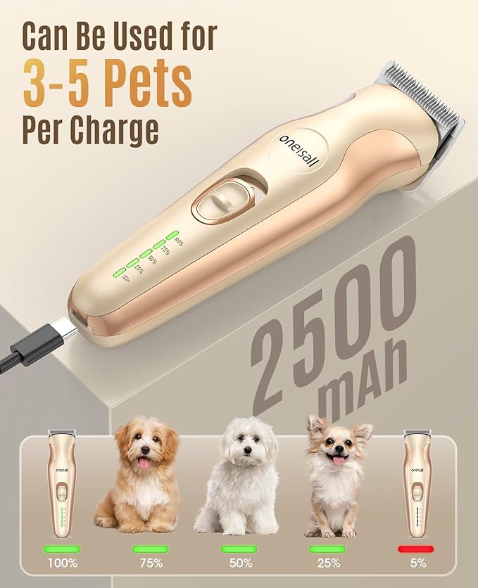 oneisall Dog Clippers for Grooming,2 in 1 Low Noise Dog Paw Trimmer with Double Blades,2 Speed Cordless Dog Grooming Clippers for Body, Paws, Ears and Face