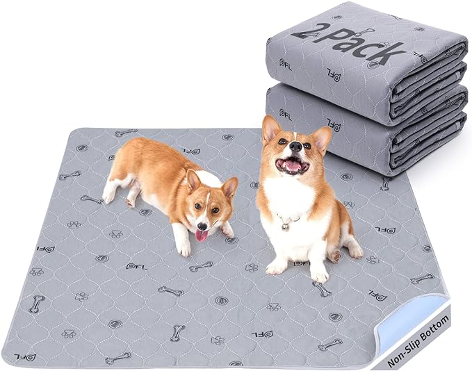 washable pee pads for dogs, 2Pack Puppy Pads Washable with Bone Print,Absorbent reusable Whelping Pads Non-Slip Dog Mats for Floor Protector, Couch Cover, Crate, Potty Training -31x36