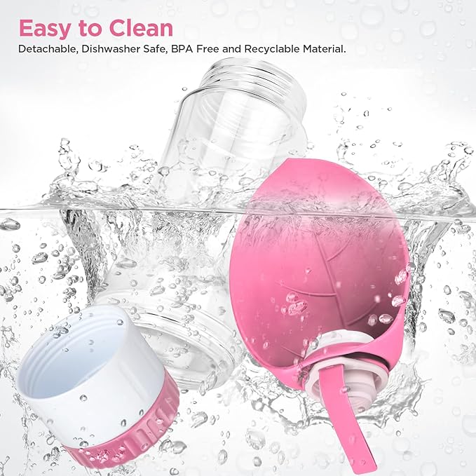 Dog Water Bottle, Pet Water Bottle with Food Container and Drinking Feeder, Leak Proof, BPA-Free, Portable Foldable Puppy Water cup Dispenser for Outdoor Walking, Travel, Hiking Large Pink