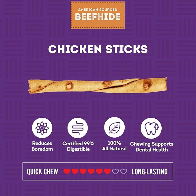 Beefhide Twist Sticks 5" Dog Chew Treats - Chicken Flavor, 1 lb/1 Pack