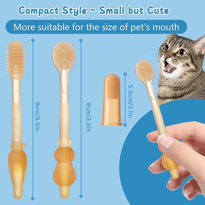 Silicone Soft Cat Dog Toothbrush for Small Breed, Small Tiny Mini Cat Dog Tooth Brushing Kit with Finger Toothbrush & Storage Box, Pet Teeth Cleaning Brush for Puppy Doggie Kitten Canine Dental Care