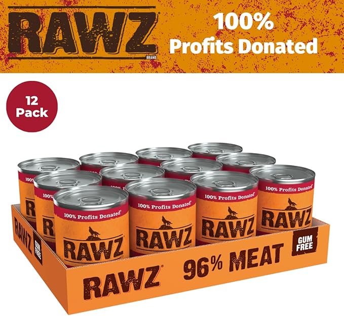 Rawz 96% Meat Canned Wet Food for Dogs 12 Pack/ 12.5 oz. Cans (Beef/Beef Liver)