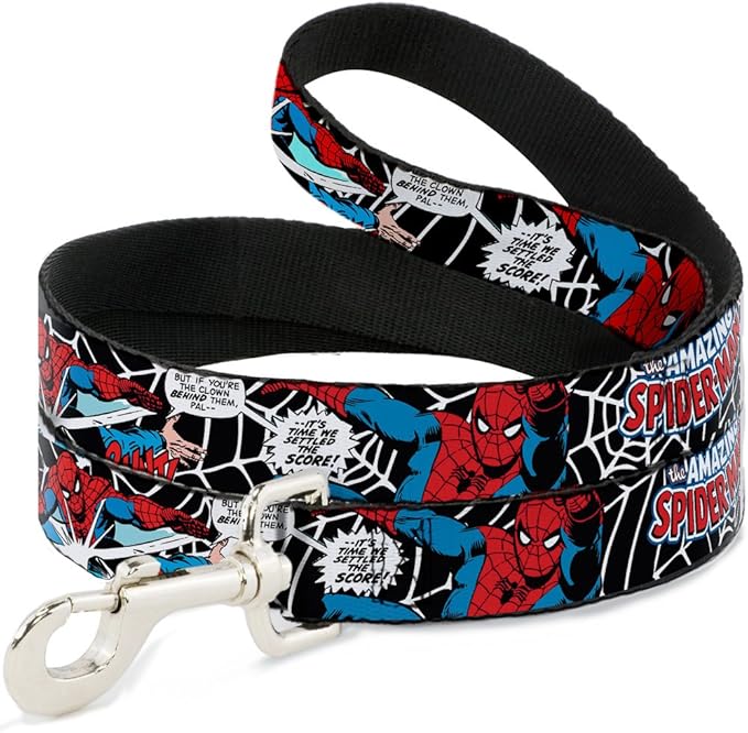 Buckle-Down Dog Leash Spider Man in Action2 Amazing Spider Man Available in Different Lengths and Widths for Small Medium Large Dogs and Cats, Multicolor, 6 Feet Long - 1.5" Wide (DL-6FT-WSPD031-W)