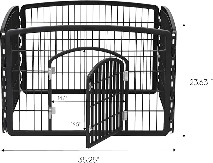 IRIS USA Dog Playpen, 4-Panel 24" Pet Playpen, Puppy Playpen, Indoor/Outdoor Dog Pen, 35 x 35 x 24, Foldable, Fold It Down, Easy Storing, Customizable, Black