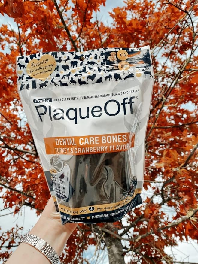 ProDen PlaqueOff System Dental Care Bones for Dogs - Dog Breath Freshener & Plaque Remover - Dog Teeth Cleaning for a Healthy Mouth - Turkey Cranberry Flavor - 17 oz