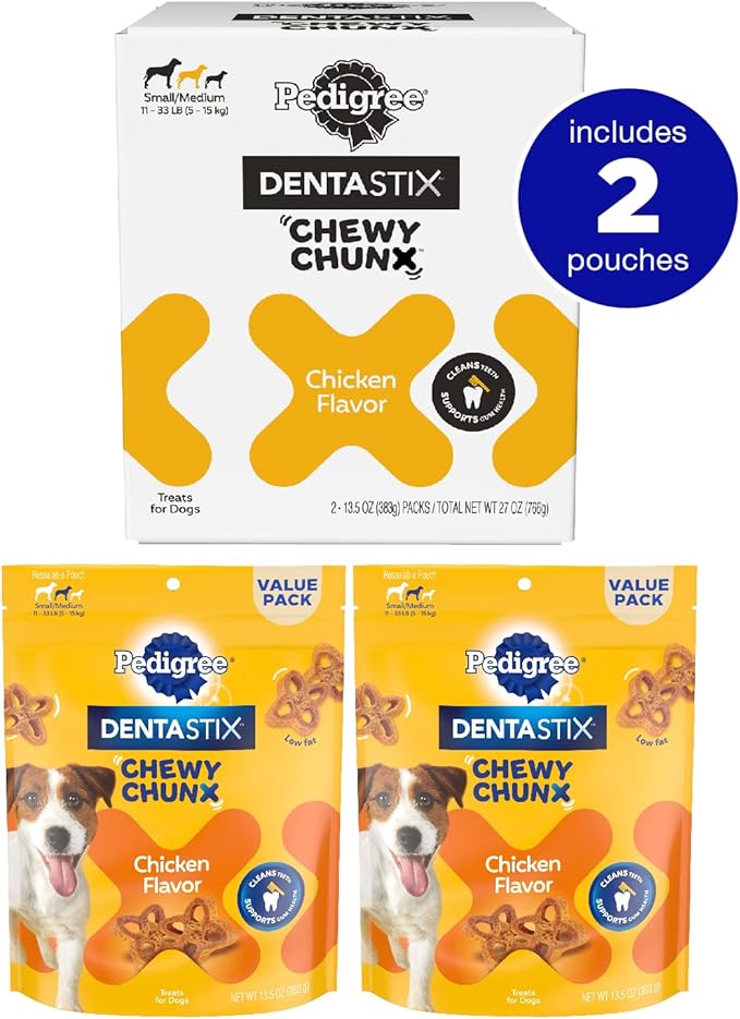 Pedigree DentaStix Chewy Chunx Dental Treats, Small/Medium Dog, 13.5 oz Pouches, Pack of 2