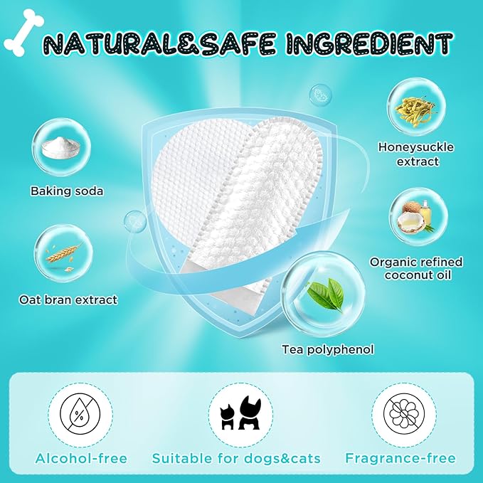 2-Pack Teeth and Ear Cleaner Finger Wipes, Dog and Cat Grooming Kit, Soothing Odor Control, Reduces Dirt and Wax Buildup (1*Teeth Wipes&Ear Wipes&Eye Wipes)