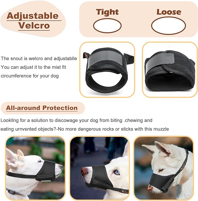 HEELE Dog Muzzle,Soft Nylon Muzzle Anti Biting Barking Chewing,Air Mesh Breathable Drinkable Adjustable Loop Pets Muzzle for Small Medium Large Dogs 4 Colors 4 Sizes XS