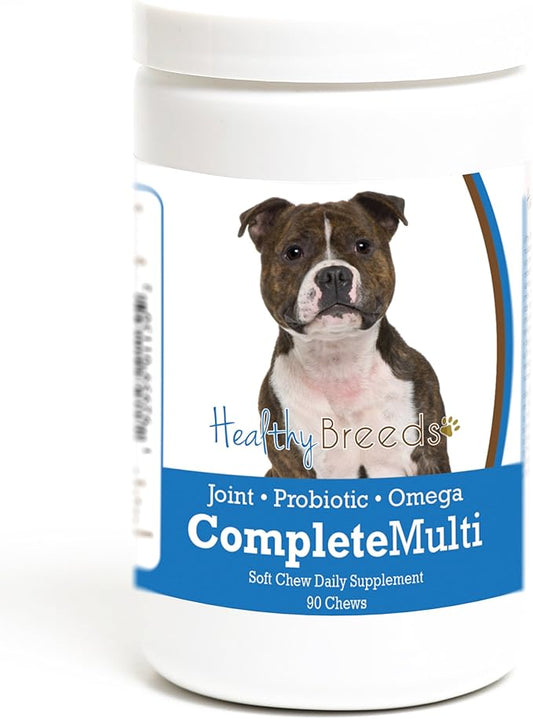 Healthy Breeds Staffordshire Bull Terrier All in One Multivitamin - Complete with Probiotics, Glucosamine, Chondroitin & Omegas - 90 Soft Chewy Treats