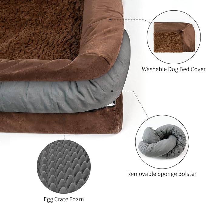 Extra Large Dog Bed, Orthopedic Washable Suede Bed with Removable Bolster, Waterproof with Nonskid Bottom, 45" X 35"