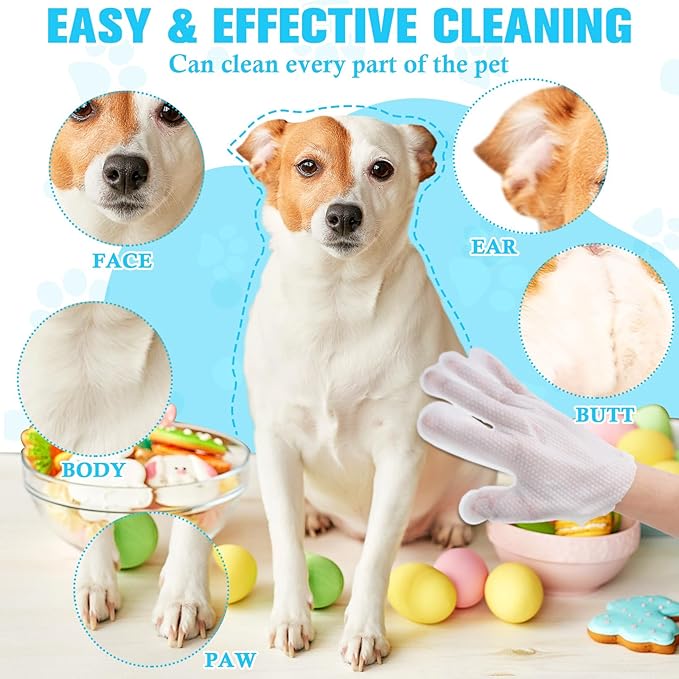200 Pcs Pet Bathing Wipes for Dogs and Cats Cleaning Deodorizing Grooming Wipes Disposable Rinse Free Nourish Fur Glove Wipes for Puppy Dogs Kitten Daily Care and Traveling