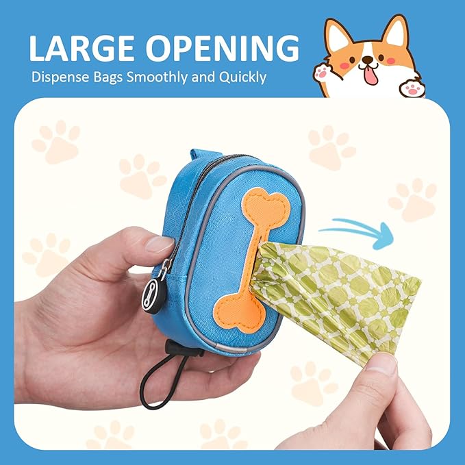 Hands Free Dog Poop Bag Holder for Leash with Big Opening, Dog Poop Bag Holder, Zippered Pouch with Carabiner Hook Waterproof Dog Poop Bag Holder(1 Doggy Bag) (Orange)