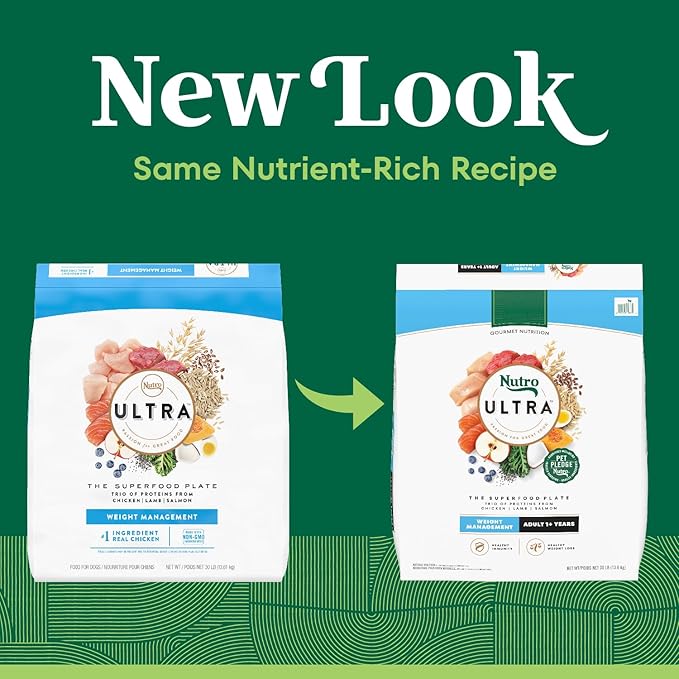 NUTRO ULTRA Adult Weight Management High Protein Natural Dry Dog Food for Weight Control with a Trio of Proteins from Chicken, Lamb and Salmon, 30 lb. Bag