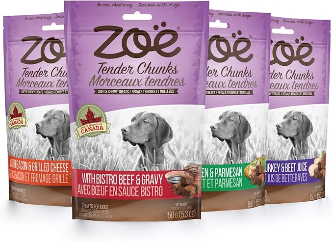 Zoe Zoë Tender Chunks for Dogs, All Natural Dog Treats, Grain-Free, Beef and Gravy Recipe, 5.3 oz., 92041