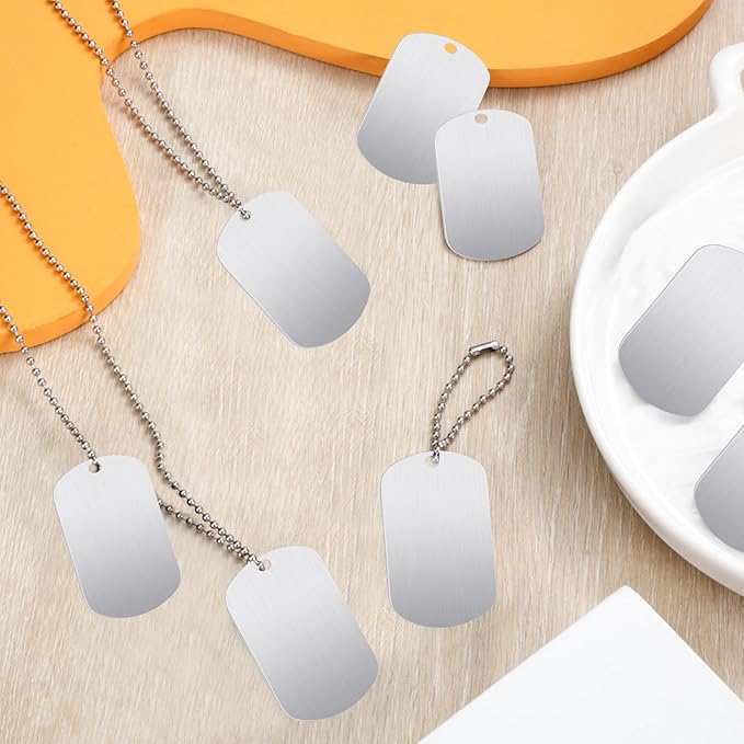 20 Pieces Military Dog Tags Set Including 10 Stainless Steel Army Blank Dog Tag 10 Steel Chain Personalized Pets Tags Oval Pendant Necklace for Stamping Engraving DIY Craft(Silver)