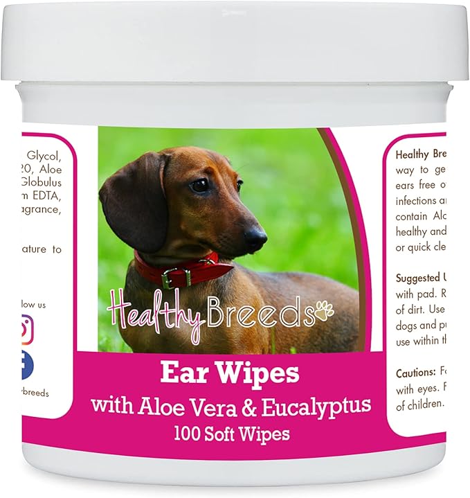 Healthy Breeds Dachshund, Smooth Red, Ear Cleaning Wipes with Aloe & Eucalyptus for Dogs 100 Count