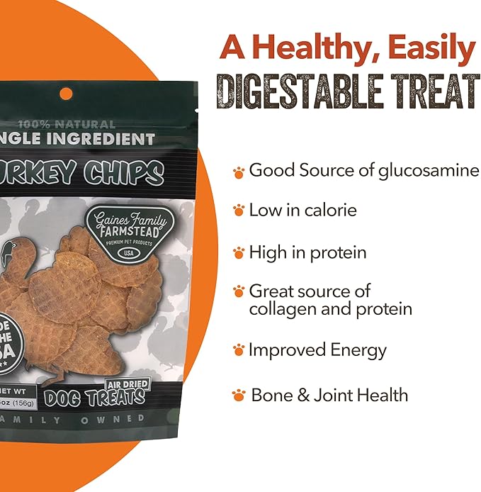 Gaines Family Farmstead Turkey Chips for Dogs, All-Natural, Grain-Free, Soy-Free, Dye-Free, Healthy Dog Treats for All Ages & Breeds, Puppies, Made in USA, 5.5 oz